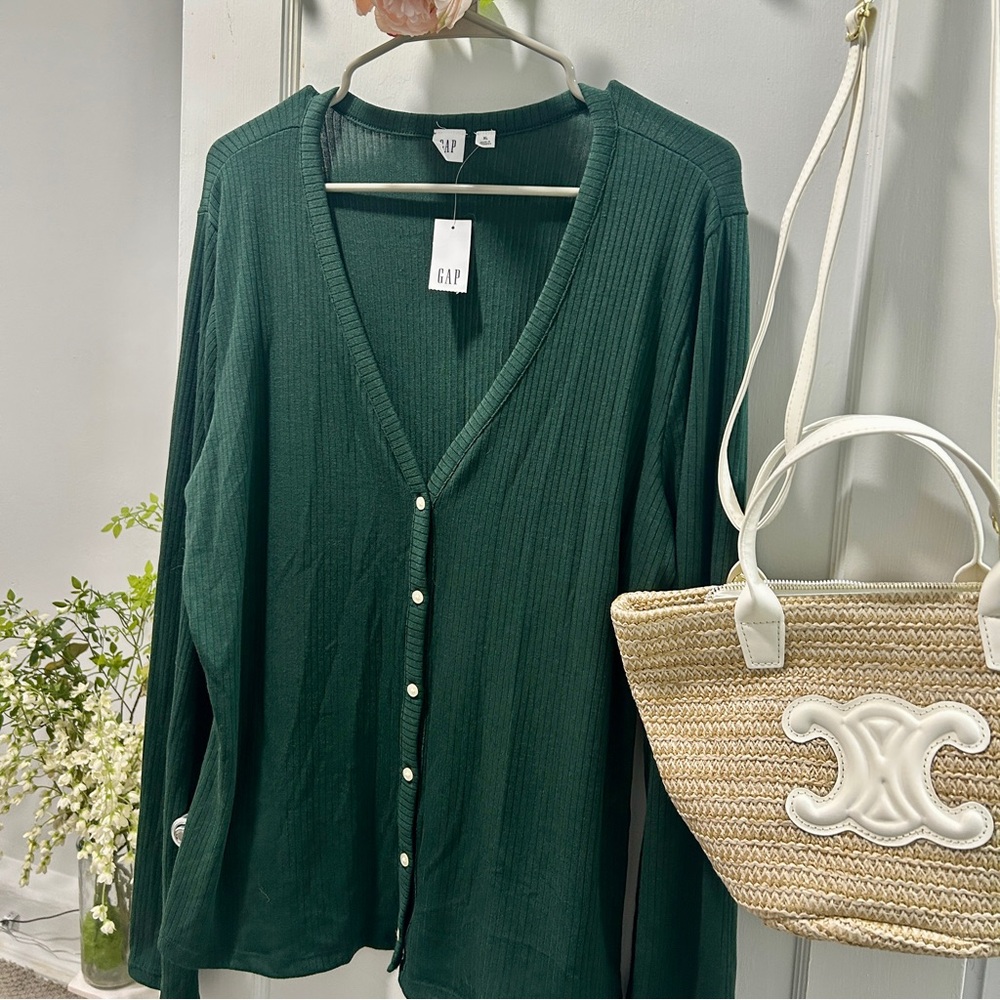 GAP Dark Green Cardigan with Pearl Accents